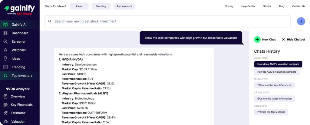Gainify.io — Best for AI-Powered Stock Analysis and Wall Street Data